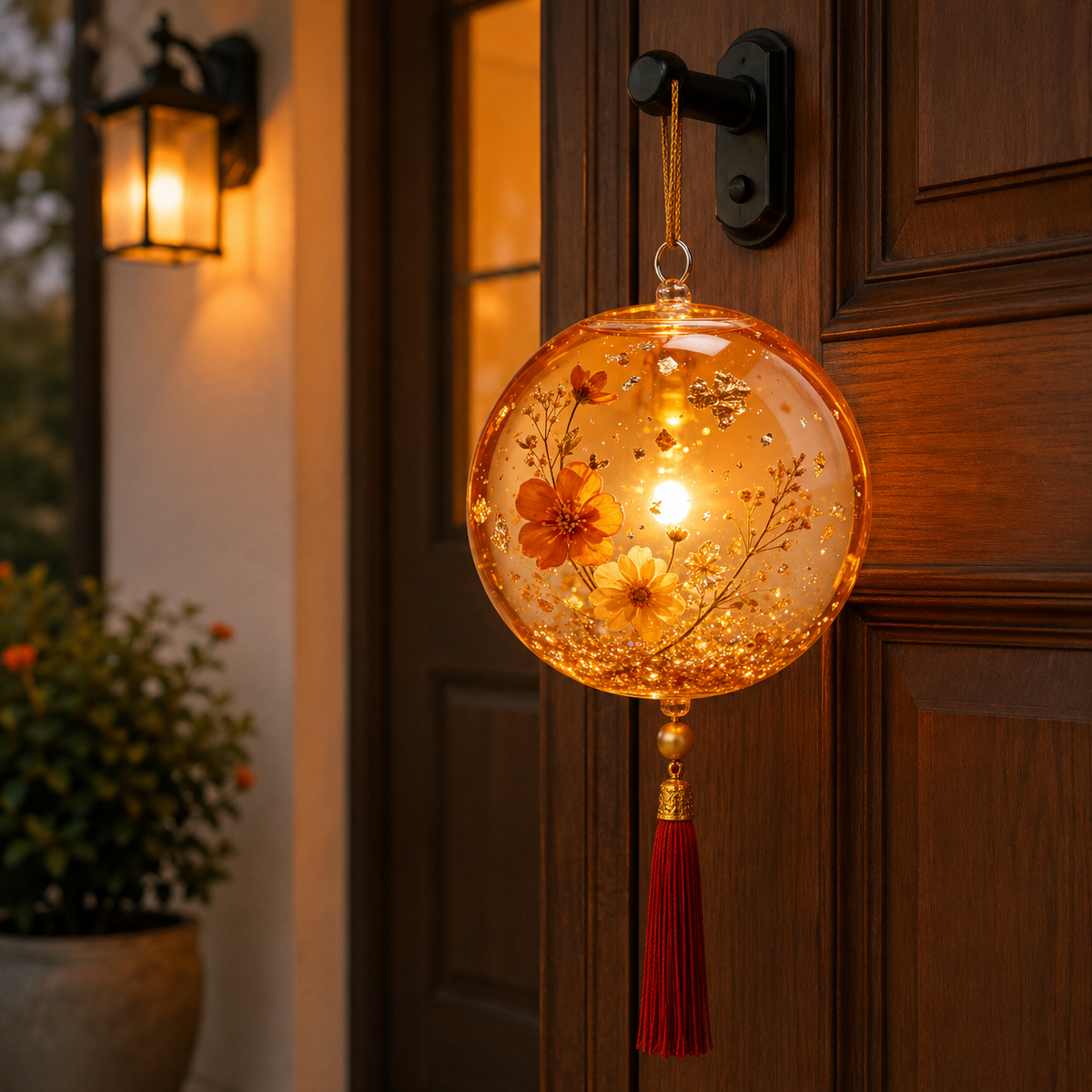 Dried‑Flower Resin Round Hanging Lantern