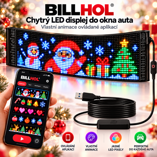 BILLHOL® 🎄Vánoční LED displej do zadního okna auta 2026 – Limitovaná vánoční edice s animovanými motivy a chytrým ovládáním přes aplikaci
