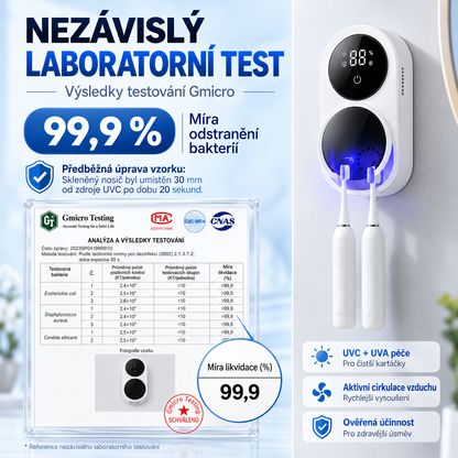 BILLHOL® WaveSense bezdotyková pokročilá UV sterilizační a sušicí stanice pro dva zubní kartáčky s automatickým senzorovým víkem
