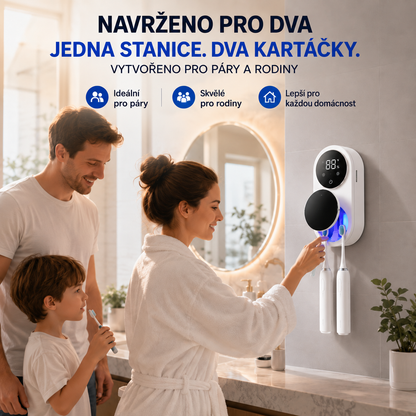 BILLHOL® WaveSense bezdotyková pokročilá UV sterilizační a sušicí stanice pro dva zubní kartáčky s automatickým senzorovým víkem
