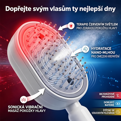BILLHOL® ✨ Elektrický rozprašovací kartáč na vlasy 5 v 1 – Hladké, lesklé vlasy bez krepatění | Rozčesává, masíruje a osvěžuje