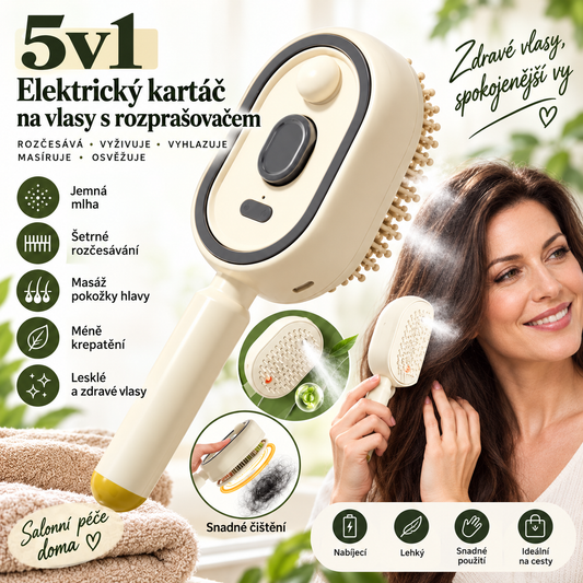 BILLHOL® ✨ Elektrický rozprašovací kartáč na vlasy 5 v 1 – Hladké, lesklé vlasy bez krepatění | Rozčesává, masíruje a osvěžuje