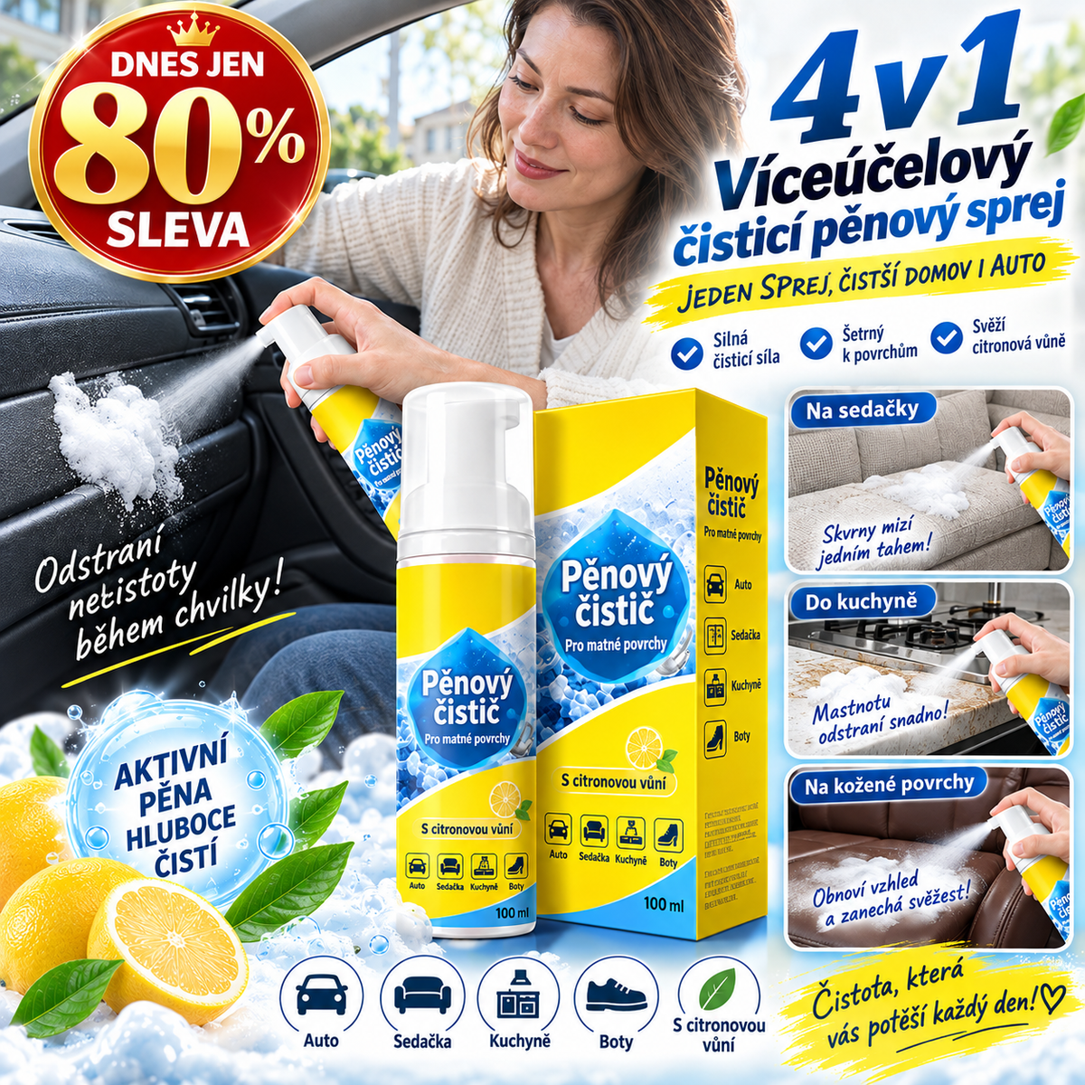 JEN DNES 80% SLEVA｜Creawel® 4v1 enzymatický pěnový čistič – Kuchyně, auto, pohovka i boty, jedna láhev zvládne všechno