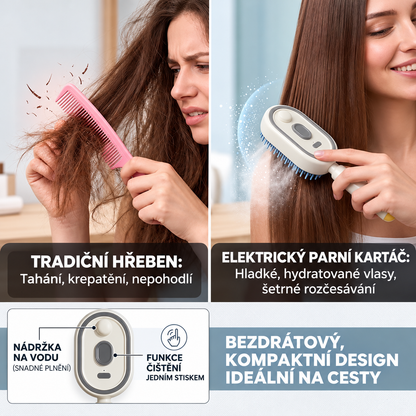 BILLHOL® ✨ Elektrický rozprašovací kartáč na vlasy 5 v 1 – Hladké, lesklé vlasy bez krepatění | Rozčesává, masíruje a osvěžuje