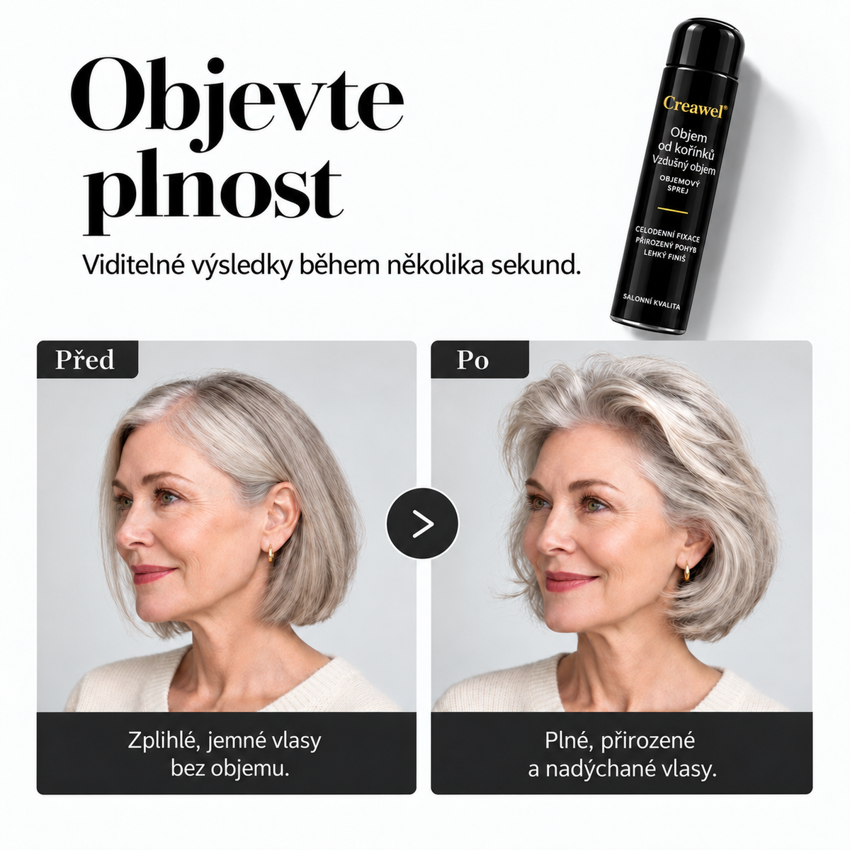 ⏳🔥 ČASOVĚ OMEZENÁ SLEVA 70 %! ⏰ Creawel® RootLift AirVolume Stylingový Sprej S Broskvovou Vůní – Okamžitý Objem Od Kořínků, Plnější Vzhled Vlasů A Pružná Fixace Po Celý Den