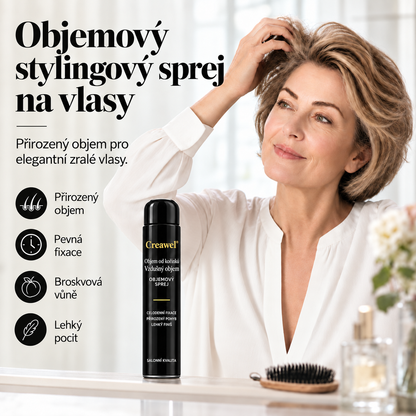 ⏳🔥 ČASOVĚ OMEZENÁ SLEVA 70 %! ⏰ Creawel® RootLift AirVolume Stylingový Sprej S Broskvovou Vůní – Okamžitý Objem Od Kořínků, Plnější Vzhled Vlasů A Pružná Fixace Po Celý Den