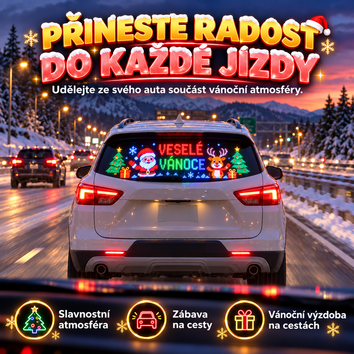 BILLHOL® 🎄Vánoční LED displej do zadního okna auta 2026 – Limitovaná vánoční edice s animovanými motivy a chytrým ovládáním přes aplikaci