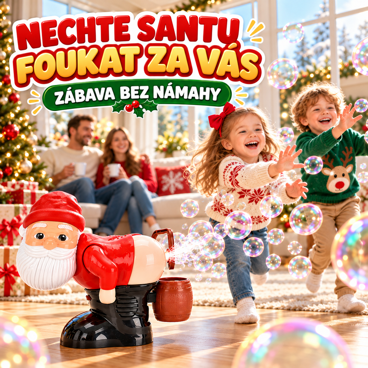Vánoční akce – 50% SLEVA 🔥 | BILLHOL®🎄 Prdící Santa 💨Automat na bubliny | Vtipná vánoční hračka a originální dárek 🎅🎁