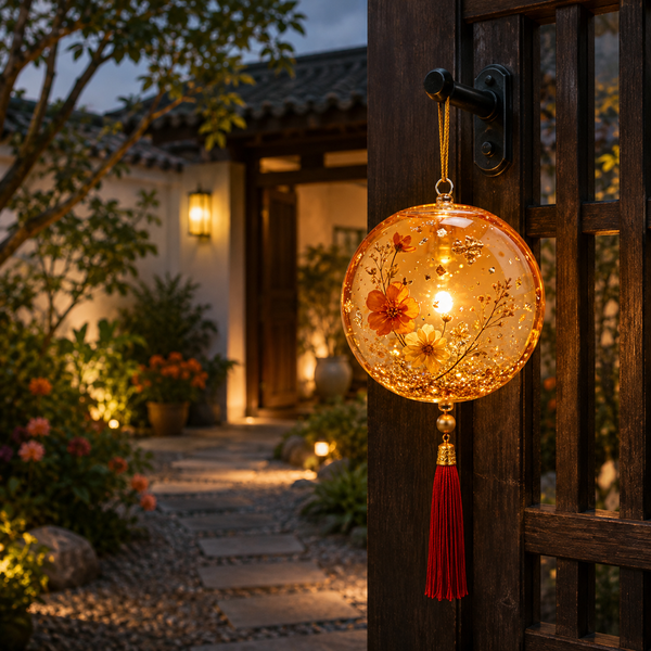 Dried‑Flower Resin Round Hanging Lantern