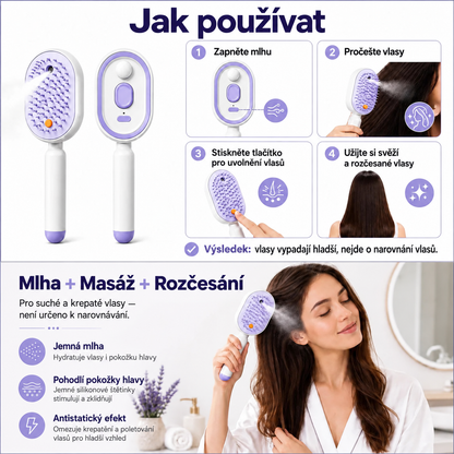 BILLHOL® ✨ Elektrický rozprašovací kartáč na vlasy 5 v 1 – Hladké, lesklé vlasy bez krepatění | Rozčesává, masíruje a osvěžuje