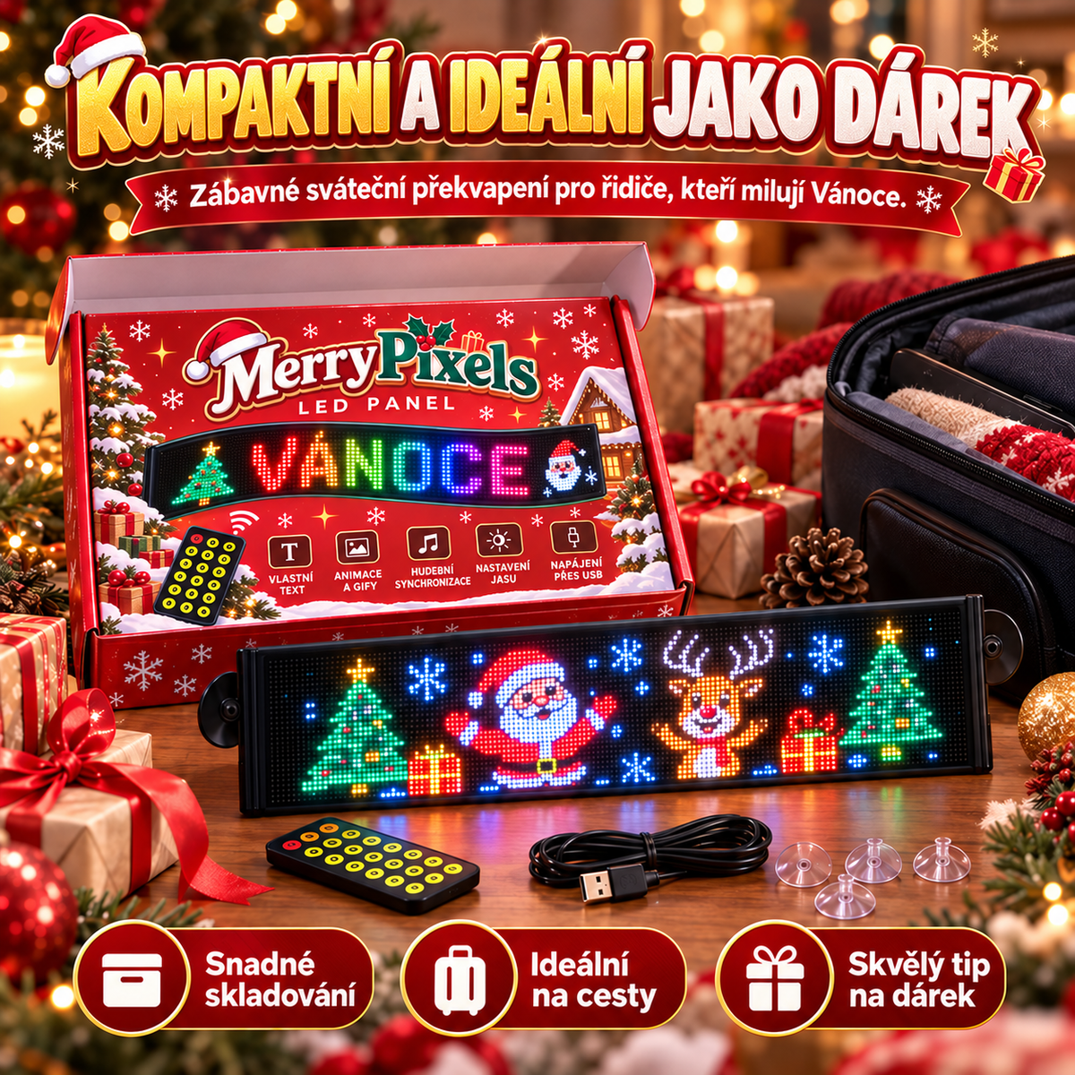 BILLHOL® 🎄Vánoční LED displej do zadního okna auta 2026 – Limitovaná vánoční edice s animovanými motivy a chytrým ovládáním přes aplikaci