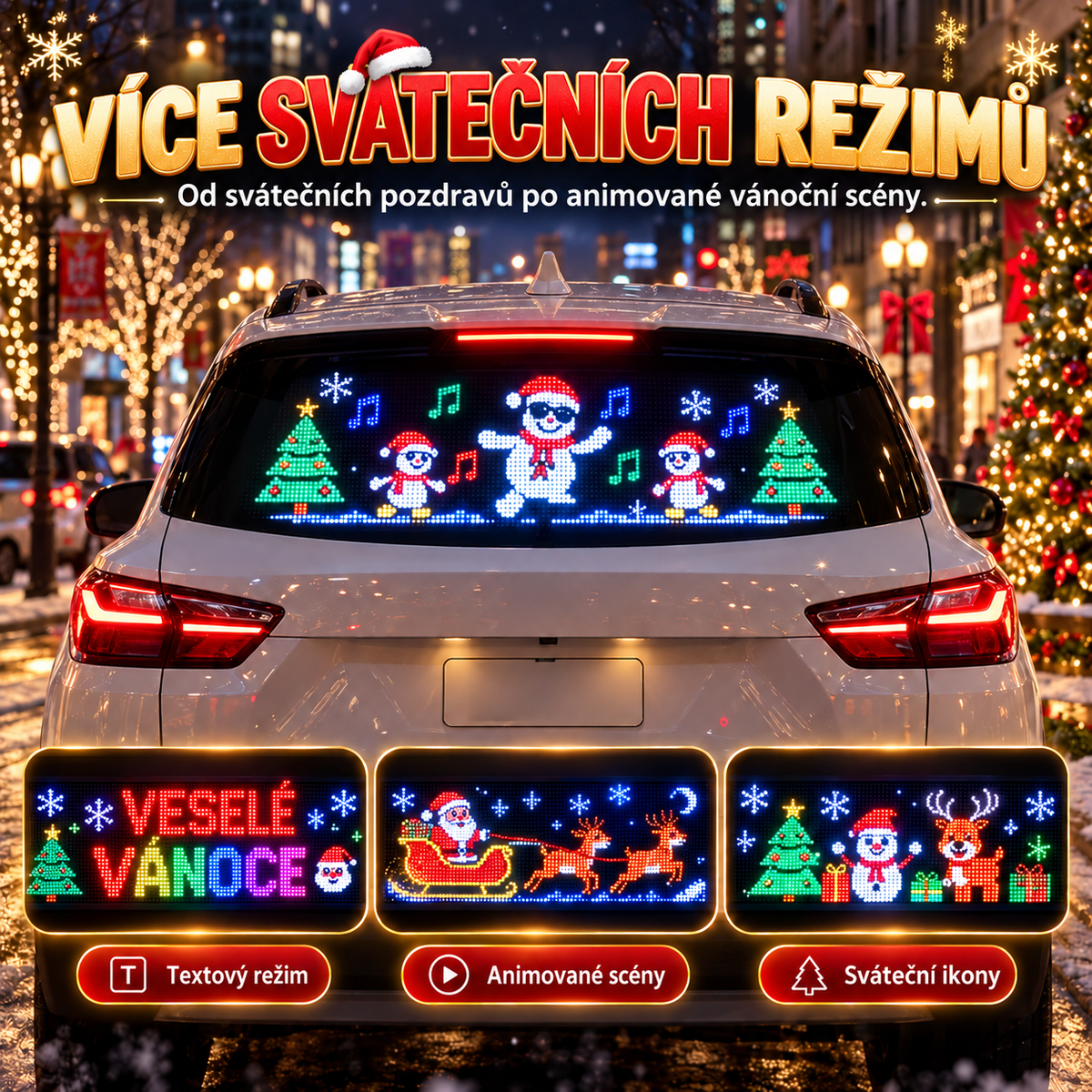 BILLHOL® 🎄Vánoční LED displej do zadního okna auta 2026 – Limitovaná vánoční edice s animovanými motivy a chytrým ovládáním přes aplikaci