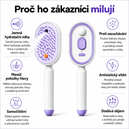 BILLHOL® ✨ Elektrický rozprašovací kartáč na vlasy 5 v 1 – Hladké, lesklé vlasy bez krepatění | Rozčesává, masíruje a osvěžuje