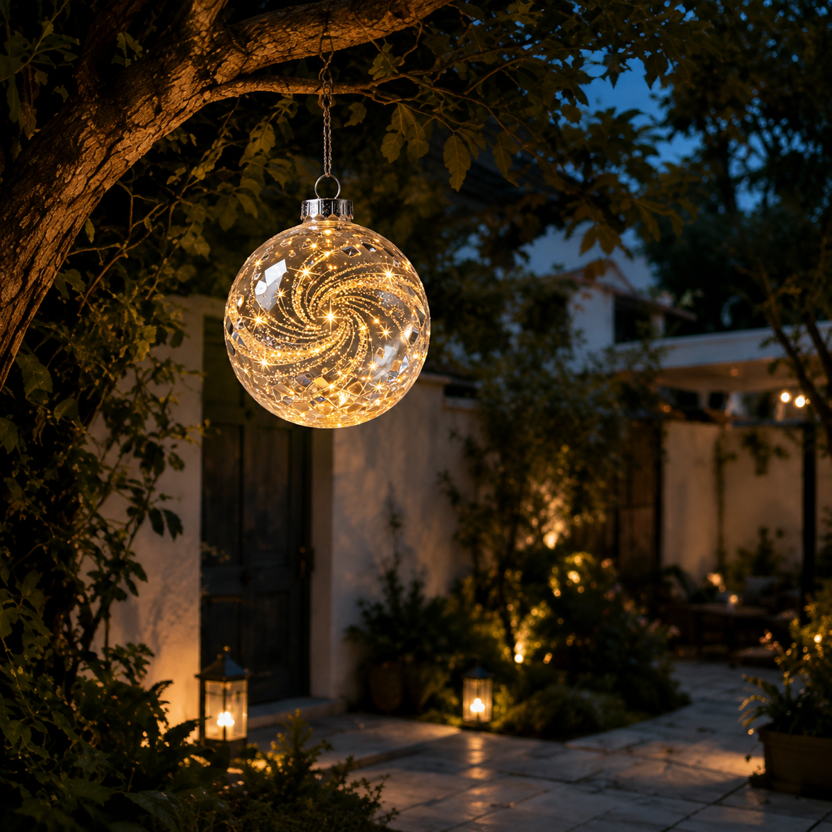 Spiral Starlight Diamond‑Cut Glass Sphere Hanging Lantern