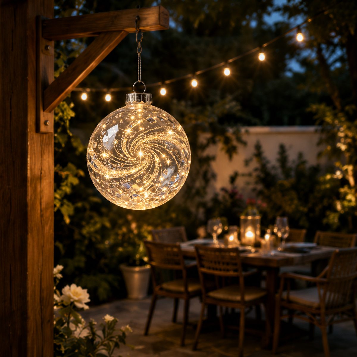 Spiral Starlight Diamond‑Cut Glass Sphere Hanging Lantern