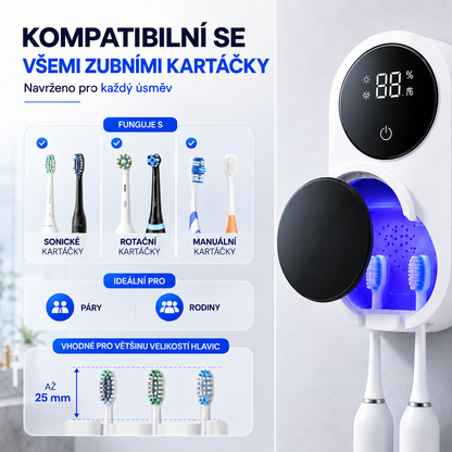 BILLHOL® WaveSense bezdotyková pokročilá UV sterilizační a sušicí stanice pro dva zubní kartáčky s automatickým senzorovým víkem