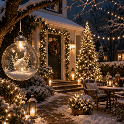 Christmas Snow‑Scene Cabin Transparent Sphere Hanging Lantern