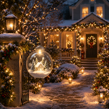 Christmas Snow‑Scene Cabin Transparent Sphere Hanging Lantern